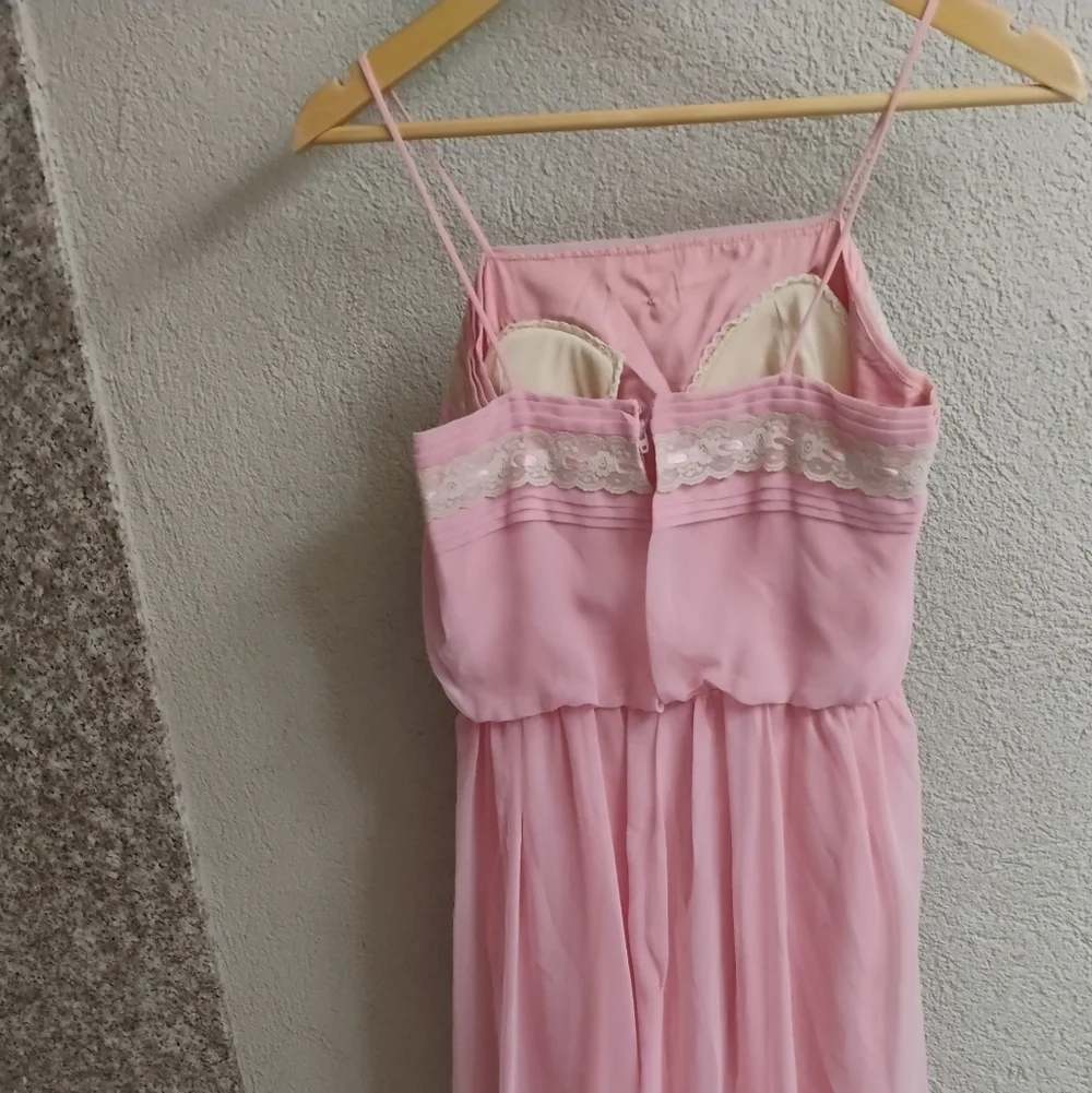 Vintage 1970s Coquette Spaghetti Strap Lace Ribbon Maxi Dress - Picture 4 of 7